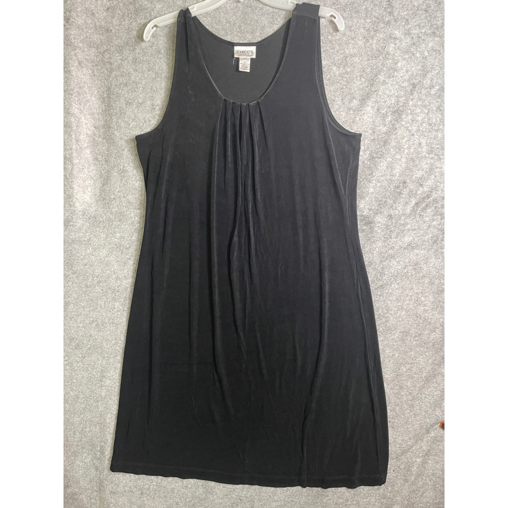 Chicos Travelers Black Sleeveless Tank Top‎ Pleated Scoop Neck Size 3 Large XL
